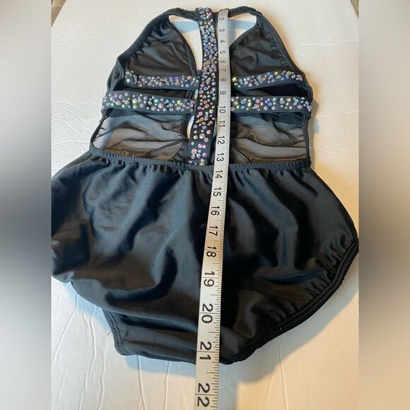 AA dance design costume solo custom black onyx cutout rhinestone mature adult XS - Picture 8 of 11